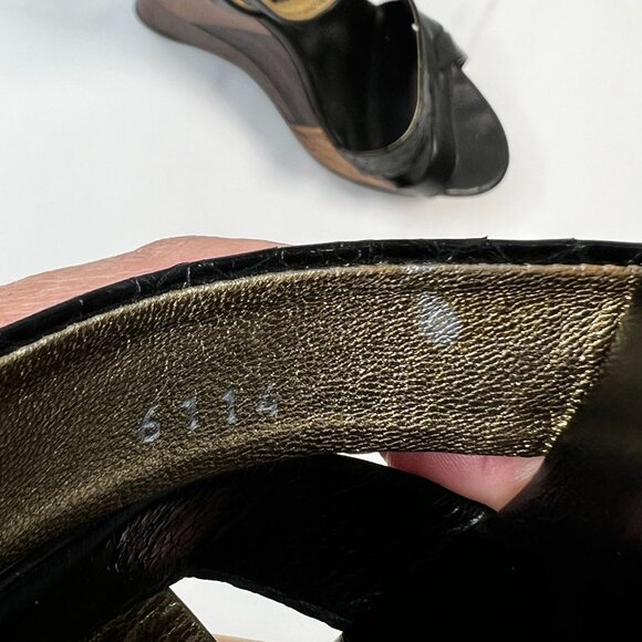 Prada Patchwork Wedges Retro Leather Wood Cork Y2K Boho Platform Heel Black 39.5 - Picture 16 of 16